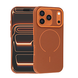 Magnetic Leather Soft Case for iphone 17 Pro Max- Orange