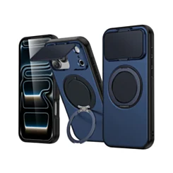 Matte case With flip lens and MagSafe Kickstand for iphone 17 Pro Max- Navy Blue