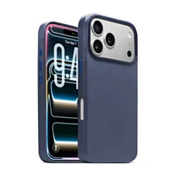 Premium Leather Case With Magsafe for iphone 17 Pro - Navy Blue