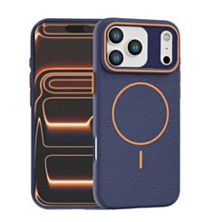 Soft Leather Case With Magsafe for iphone 17 Pro - Orange/Blue