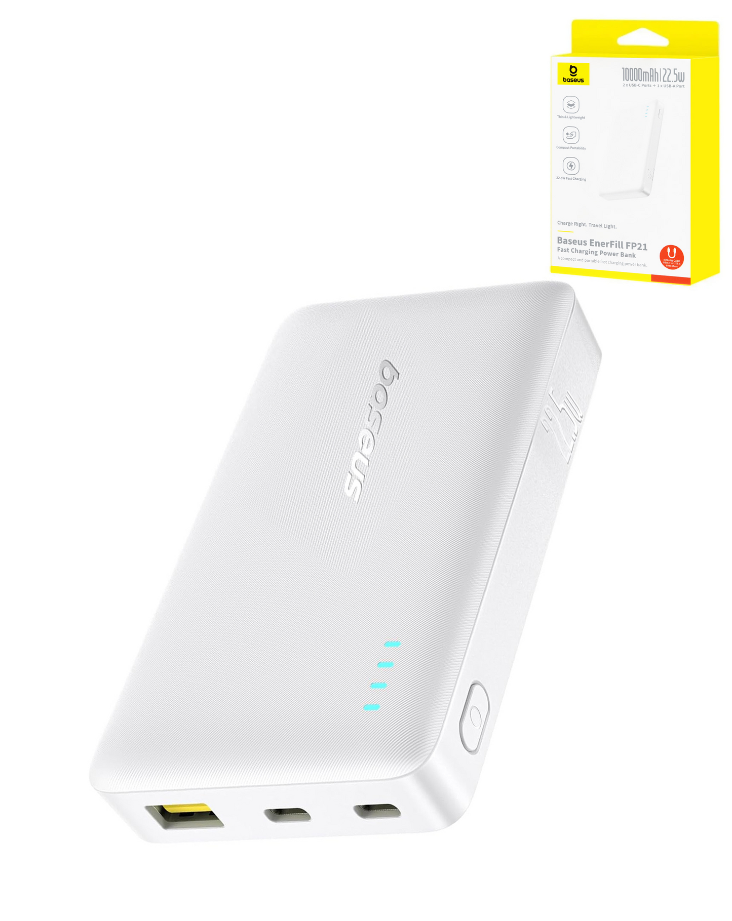 BASEUS EnerFill FP21 Power Bank with USB C-C Fast Charging Cable (22.5W) (10000mAh) (MOON WHITE)