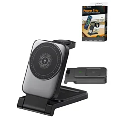 Power Trio (3in1) Compact Foldable Wireless Charging Stand (15W) (BLACK)