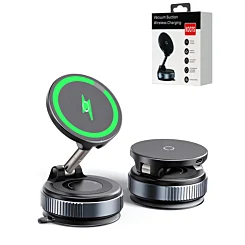 360° Adjustable Vacuum Suction Car Phone Holder with Wireless Charging - BLACK