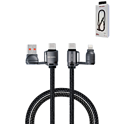 Ven-Dens USB A+C to C+L Fast Charging Data Cable with Lanyard (BLACK) (60W) (6ft)