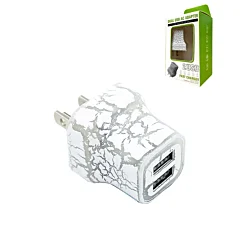 LED Light Up 2 x USB-A Port Wall Charger Power Adapter (WHITE) 10 Watt