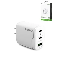 Esoulk EA18 Dual USB-C + USB-A Fast Wall Charger (WHITE) (40W)