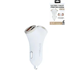4 Port Y-Split Car Charger 2 Type-A - 2 Type-C - WHITE (45W)