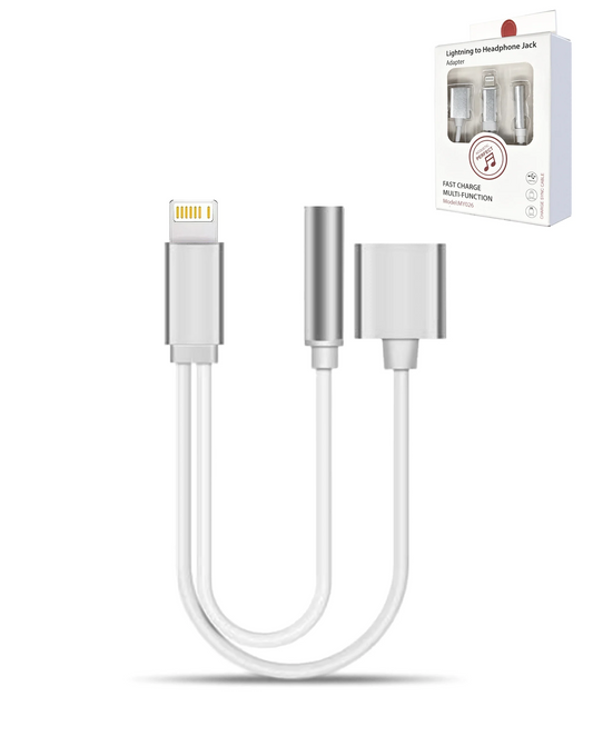 2in1 USB-L Charging and Data &3.5mm Headphone Jack Adapter (SILVER)
