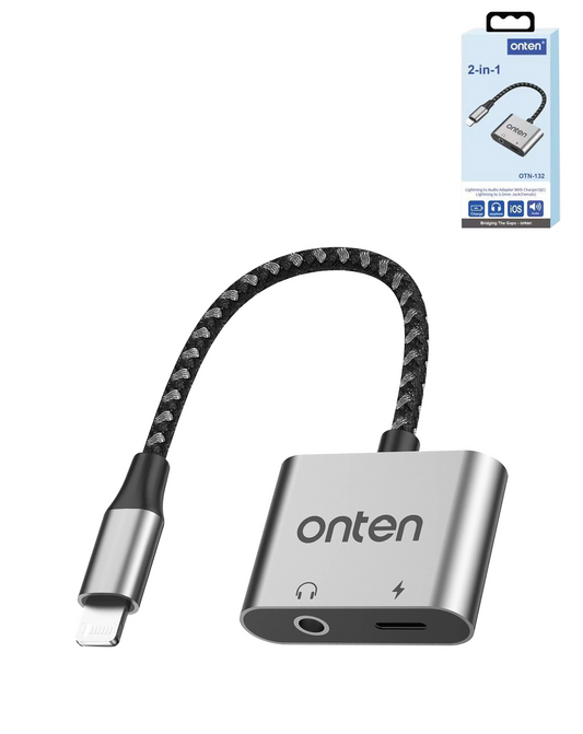 Onten 2in1 USB L to AUX + Charging Converter (with Chip)