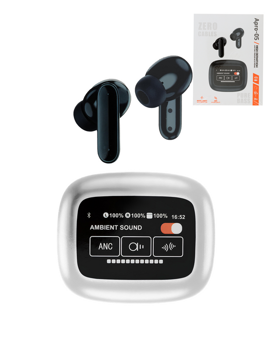 APro 05 Wireless Earbud BT 5.4 Earphone Noice Reduction with Touch Screen and Smart Charging Case (White)