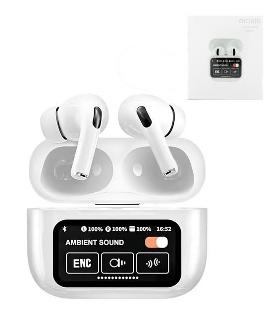 A11 Pro Wireless Earbud BT 5.4 Earphone Noise Reduction with Touch Screen and Smart Charging Case (White)