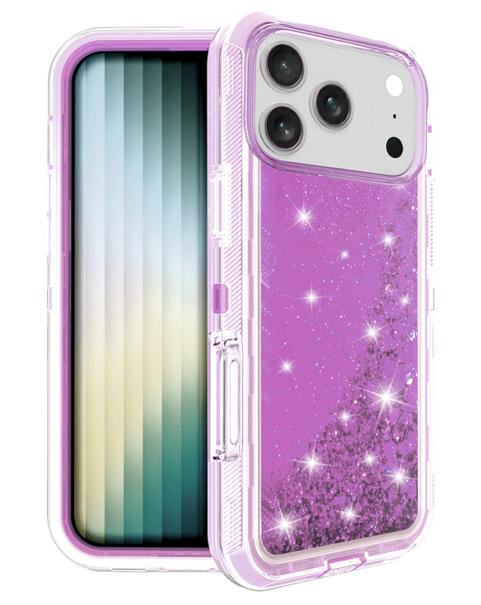Protective Glitter Liquid Bumper Case for iPhone 17 Pro / 18 Pro (Purple)