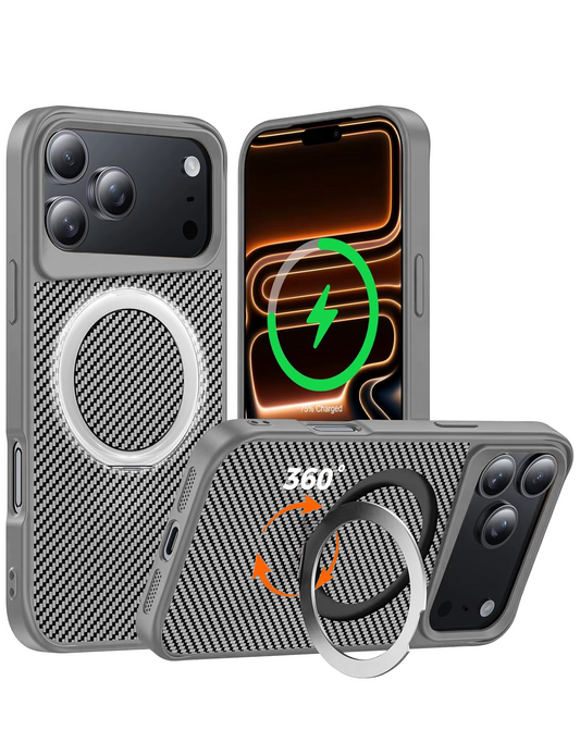 Premium Quality Magnetic Protective Case with 360 Rotating Ring Stand for iPhone 17 Pro / 18 Pro (SILVER)