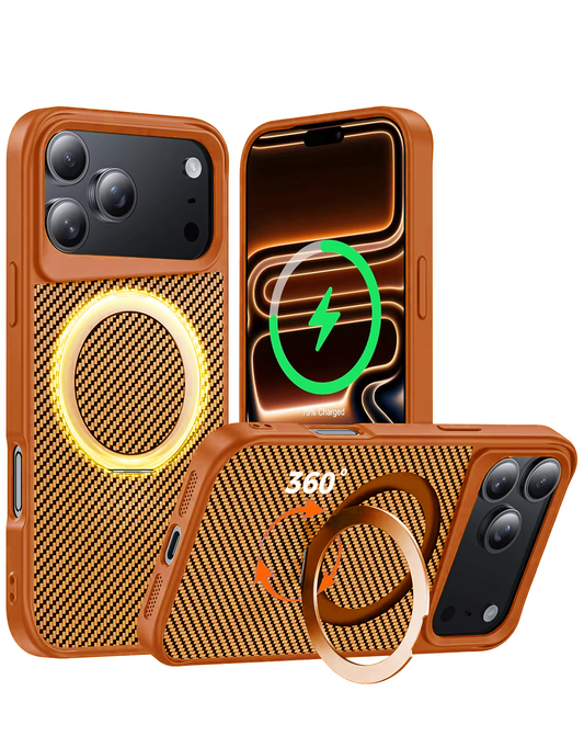 Premium Quality Magnetic Protective Case with 360 Rotating Ring Stand for iPhone 17 Pro / 18 Pro (Orange)
