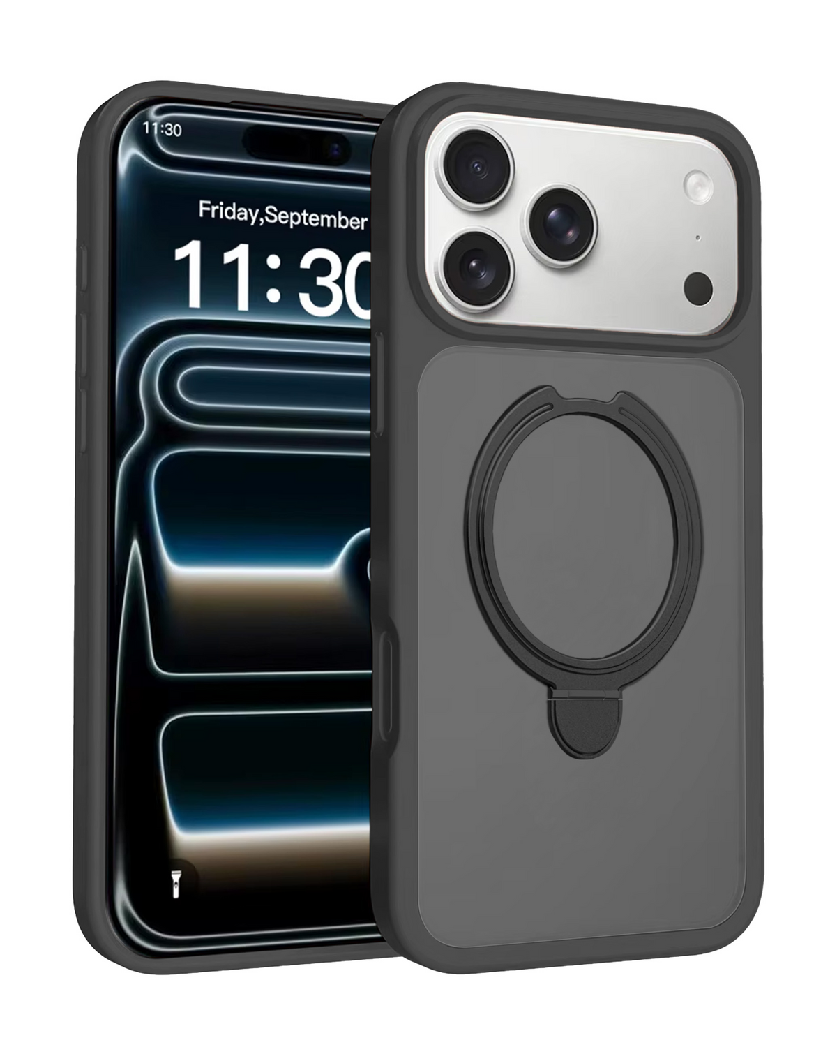 Slim Clear Case with Foldable Ring Stand for iPhone 17 Pro / 18 Pro (Black)