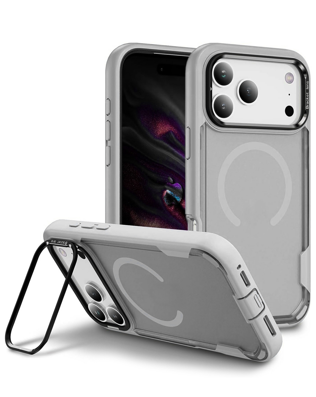 Shockproof Magsafe Case with Camera Stand for iPhone 17 Pro / 18 Pro (Gray)