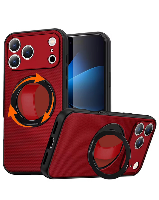 Textured Shockproof Case with 360 Rotating Ring Stand for iPhone 17 Pro / 18 Pro (RED)