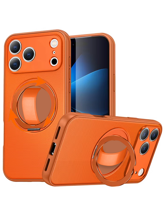 Textured Shockproof Case with 360 Rotating Ring Stand for iPhone 17 Pro / 18 Pro (ORANGE)