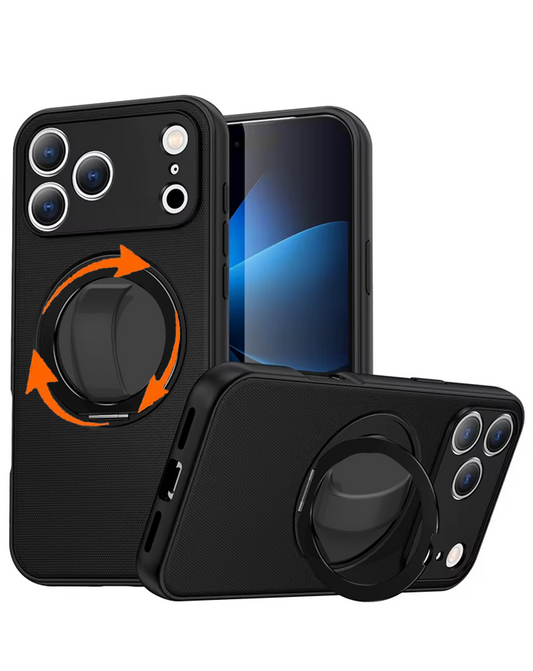 Textured Shockproof Case with 360 Rotating Ring Stand for iPhone 17 Pro / 18 Pro (BLACK)