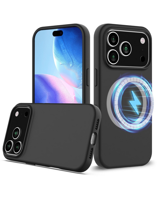Soft Solid Silicone Case with Wireless Charging for iPhone 17 Pro / 18 Pro (BLACK)