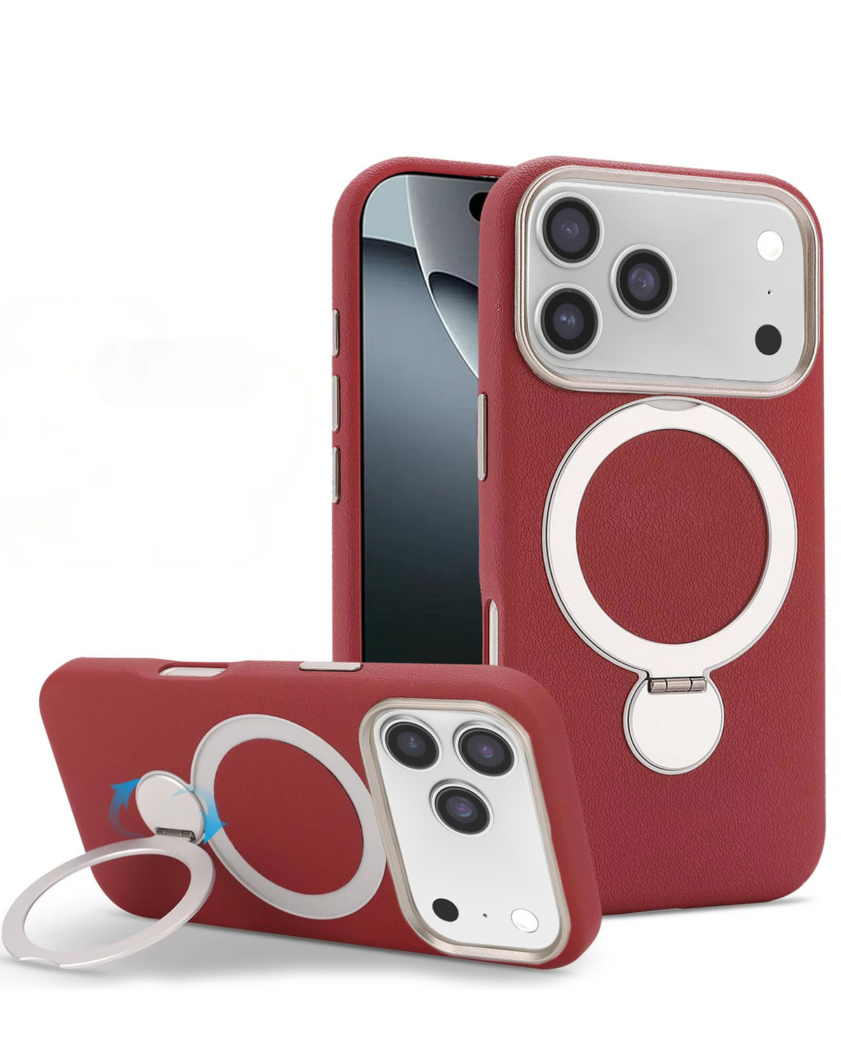 Silicone Magnetic Ring Stand Case for iPhone 17 Pro / 18 Pro (Burgundy)