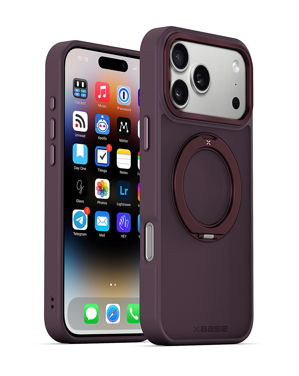 xBase by PowerPeak DuoHybrid with Kickstand MagSafe Protective Case (Black & Cherry) for iPhone 17 Pro / 18 Pro