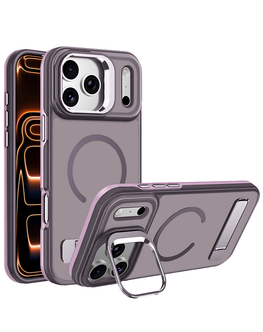 Matte Transparent Camera Stand & Kickstand with Wireless Charging Case for iPhone 17 Pro / 18 Pro (PINK)