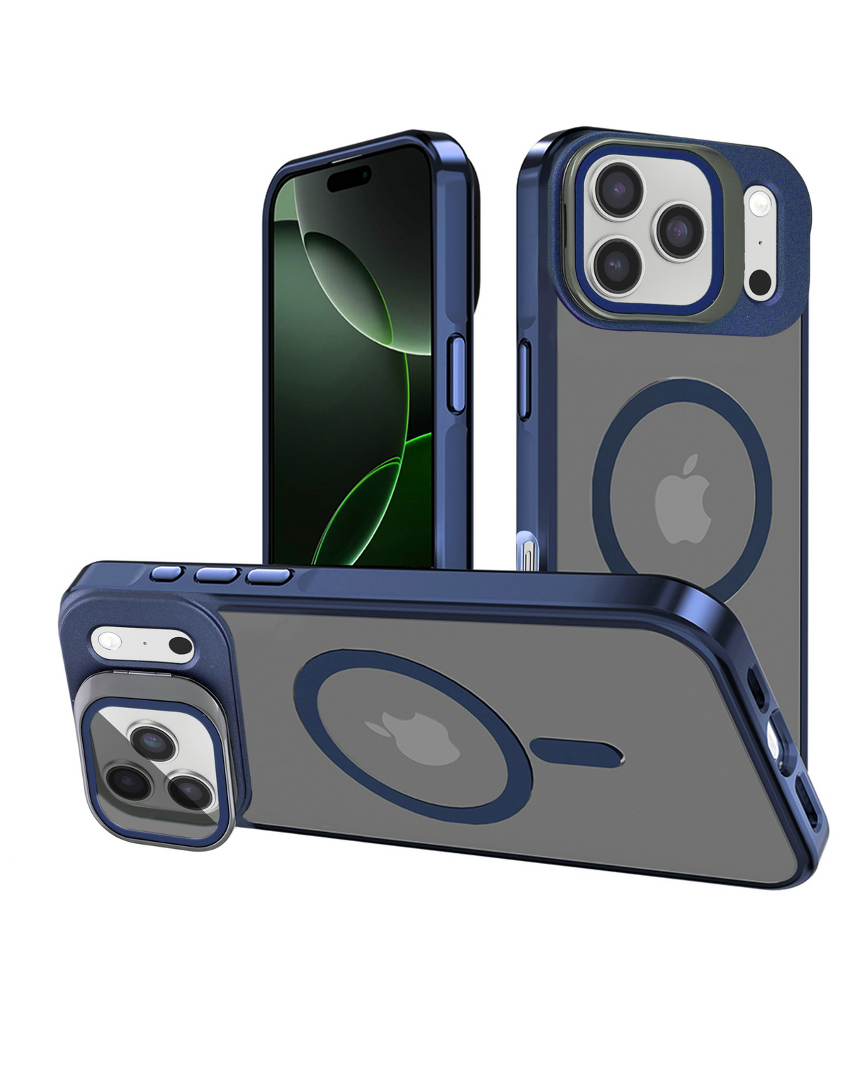 Slim Transparent Camera Stand Case with Wireless Charging for iPhone 17 Pro / 18 Pro (NAVY)