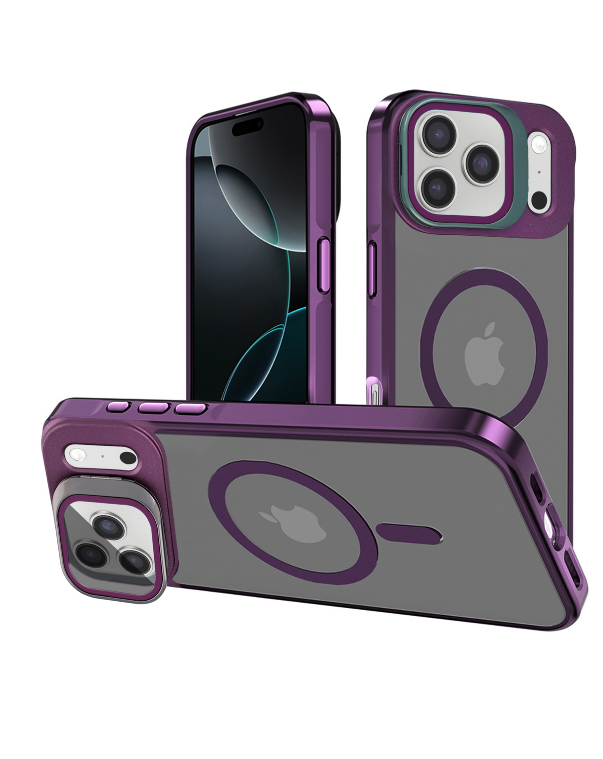 Slim Transparent Camera Stand Case with Wireless Charging for iPhone 17 Pro / 18 Pro (PURPLE)