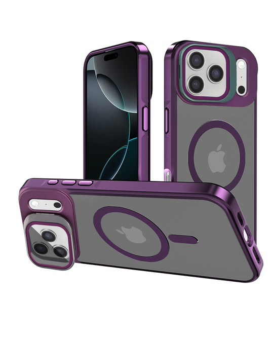 Slim Transparent Camera Stand Case with Wireless Charging for iPhone 17 Pro / 18 Pro (PURPLE)