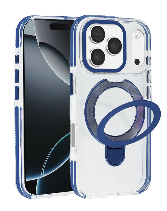 Transparent Wireless Charging Kickstand Case (Blue) for iPhone 17 Pro / 18 Pro