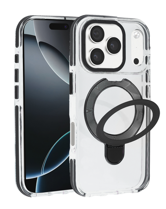 Transparent Wireless Charging Kickstand Case (Black) for iPhone 17 Pro / 18 Pro