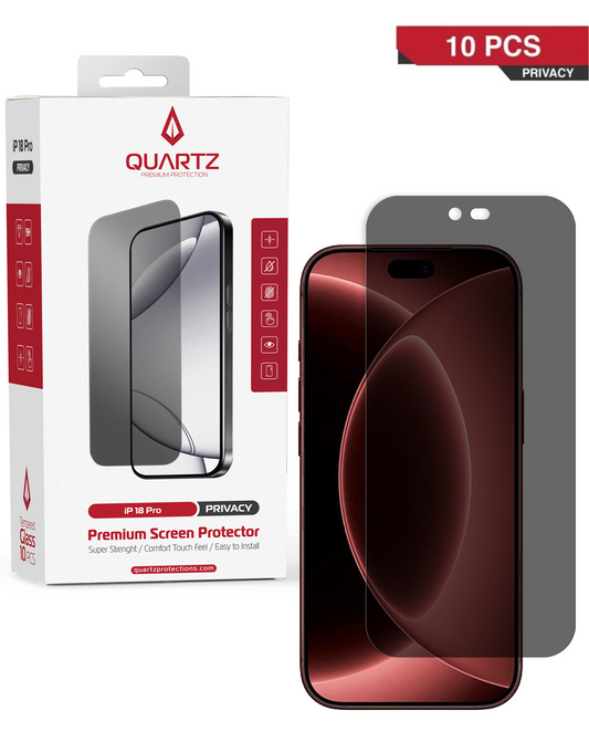 QUARTZ Privacy Tempered Glass for iPhone 18 Pro (Pack of 10)