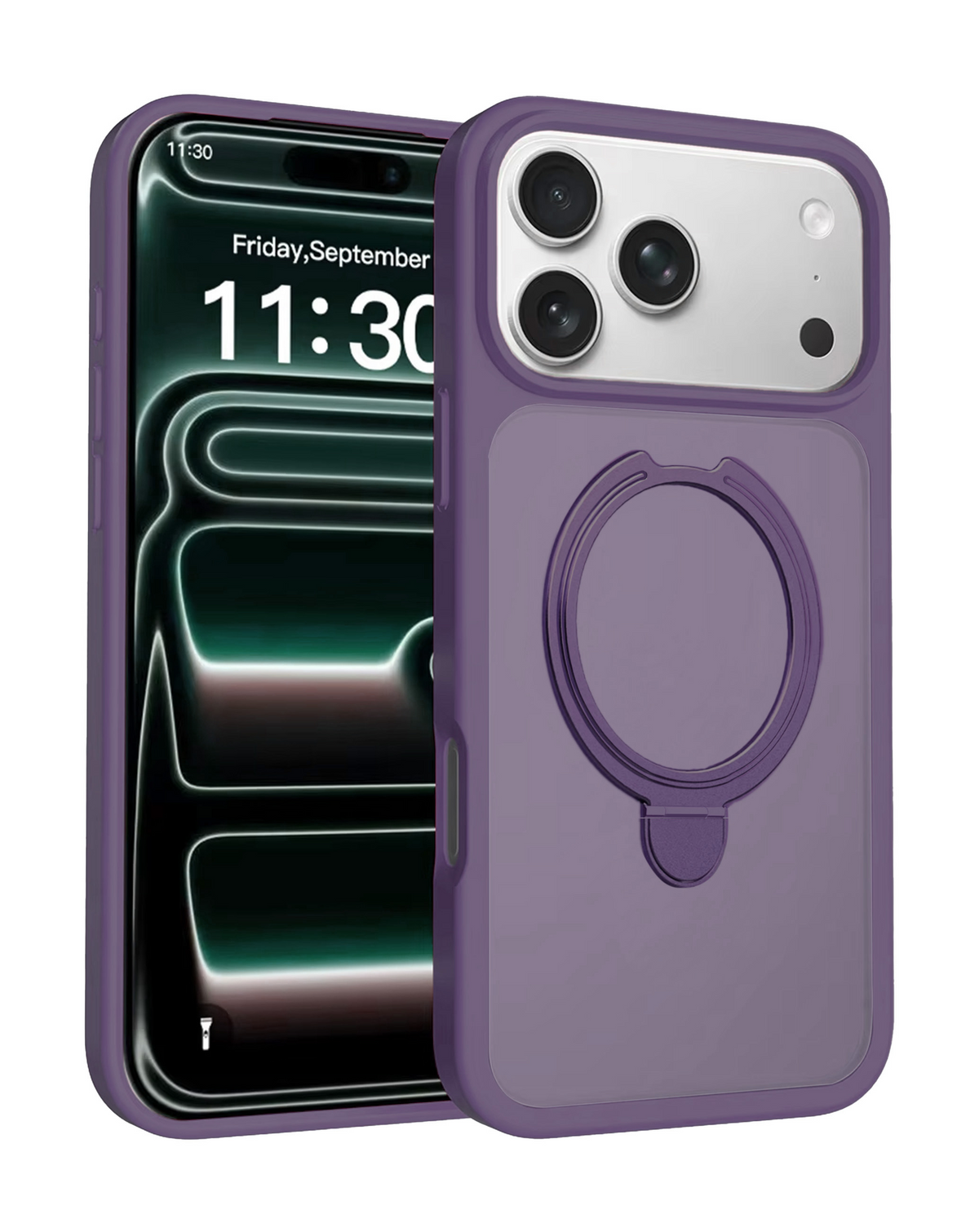 Slim Clear Case with Foldable Ring Stand for iPhone 17 Pro Max / 18 Pro Max (PURPLE)