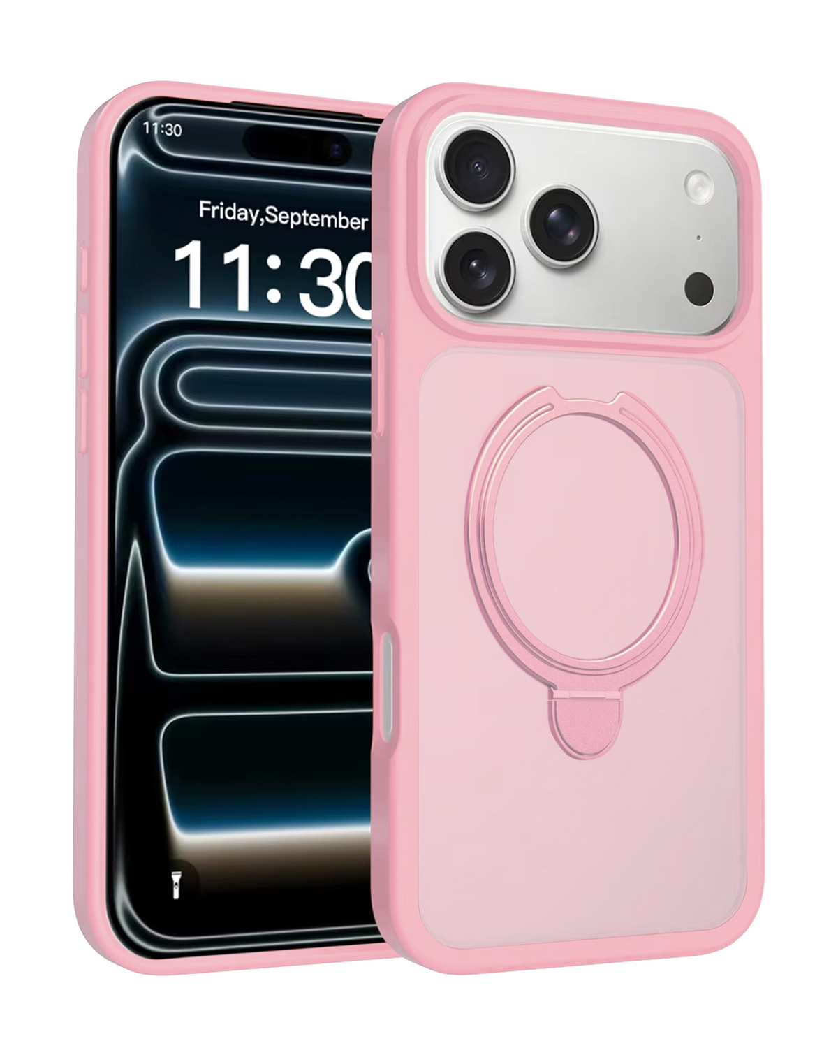 Slim Clear Case with Foldable Ring Stand for iPhone 17 Pro Max / 18 Pro Max (PINK)