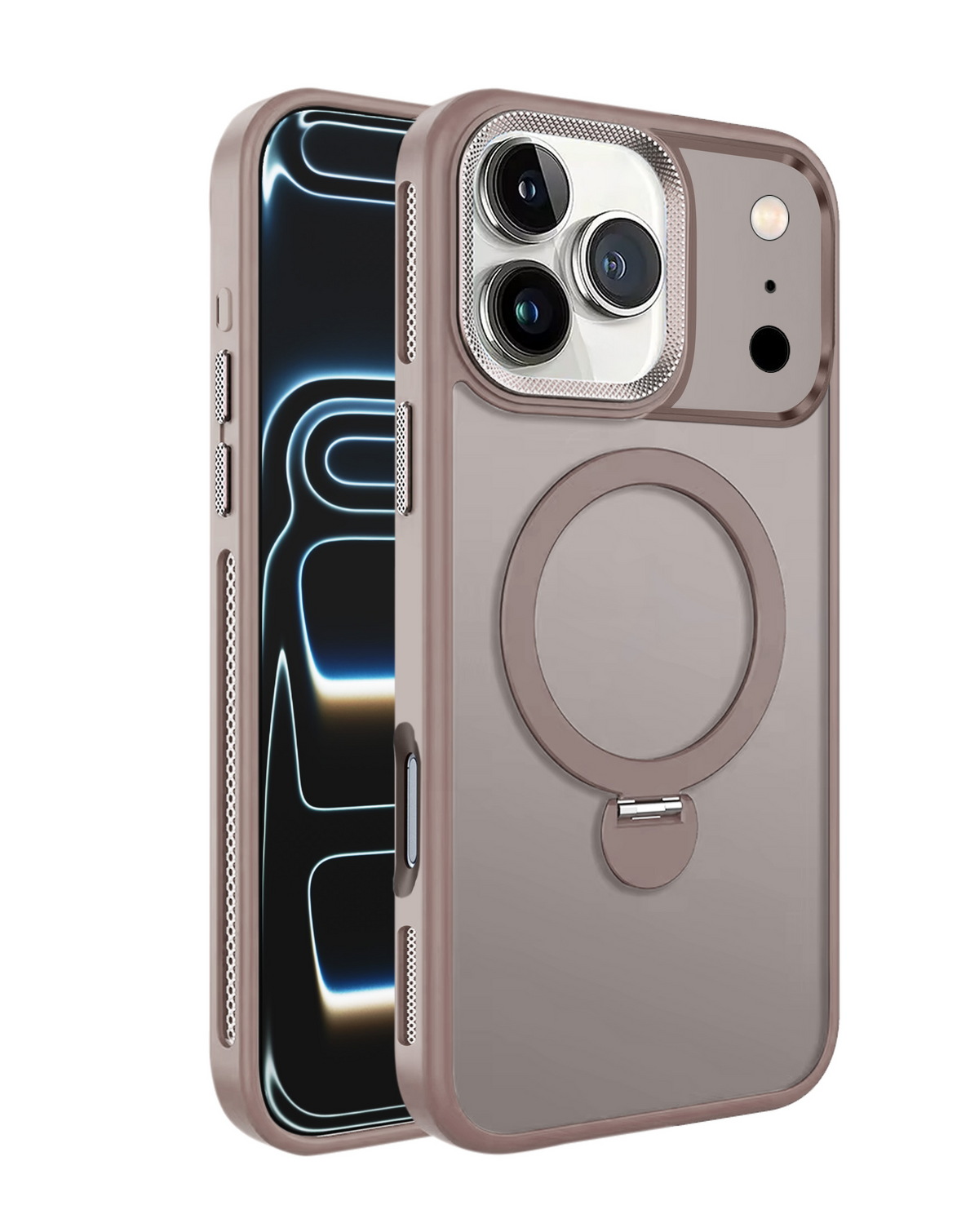 Luxury Matte Hard Magnetic Ring Holder Case for iPhone 17 Pro Max / 18 Pro Max (BROWN)