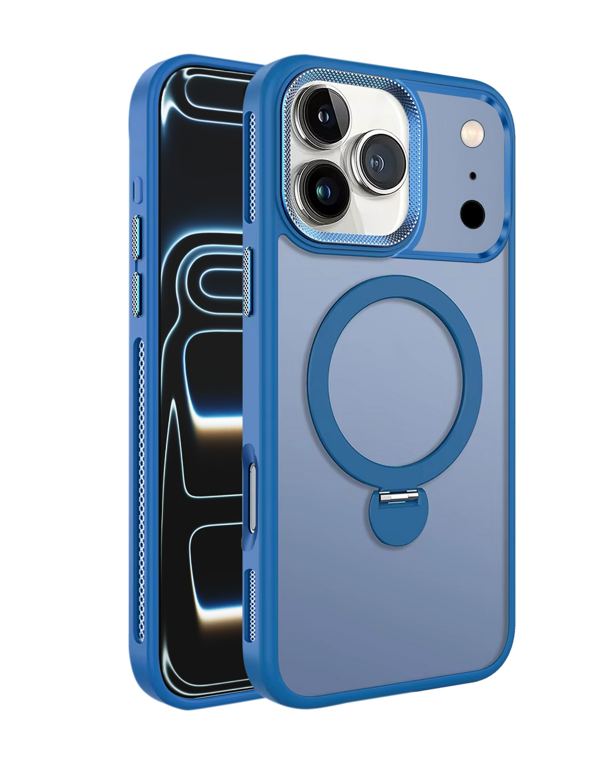 Luxury Matte Hard Magnetic Ring Holder Case for iPhone 17 Pro Max / 18 Pro Max (BLUE)