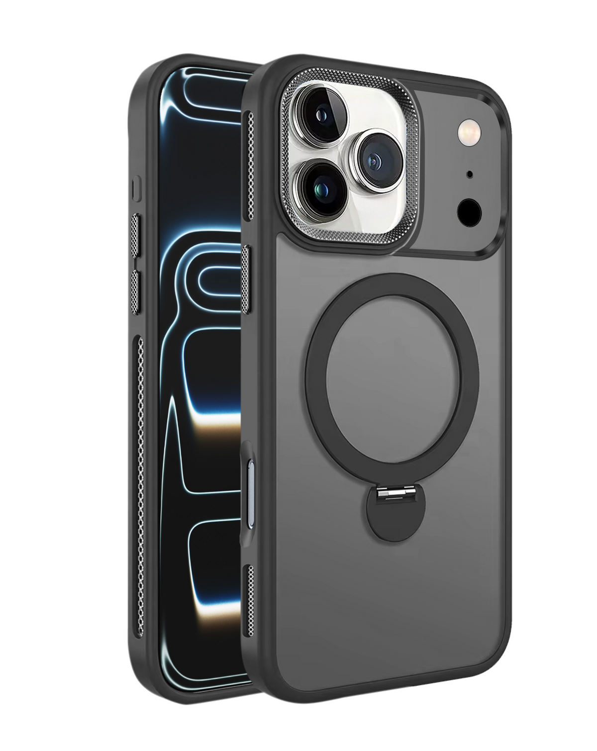 Luxury Matte Hard Magnetic Ring Holder Case for iPhone 17 Pro Max / 18 Pro Max (BLACK)
