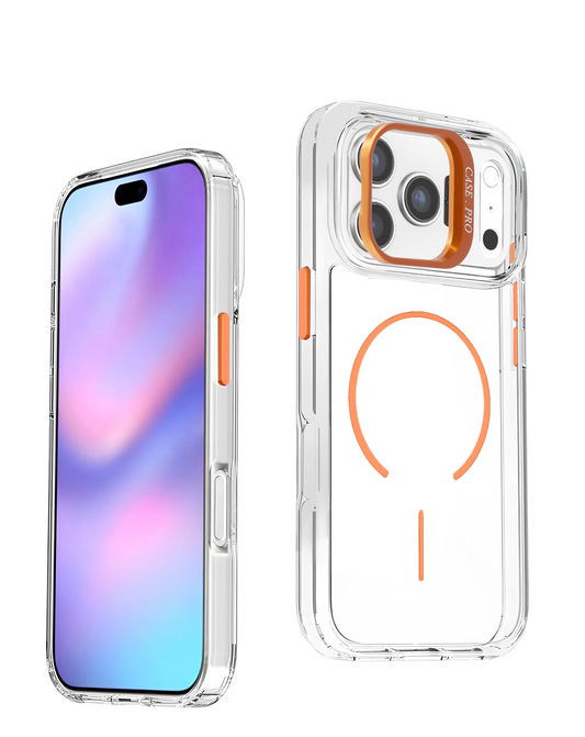 Magnetic Clear Case with Camera Kickstand for iPhone 17 Pro Max / 18 Pro Max (ORANGE)
