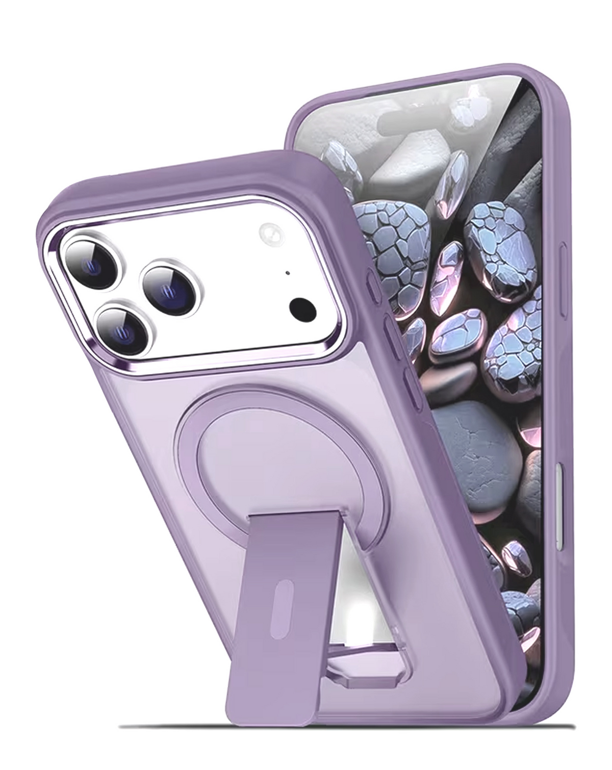 Clear Magnetic Case with Built-in Kickstand for iPhone 17 Pro Max / 18 Pro Max (LAVENDER)