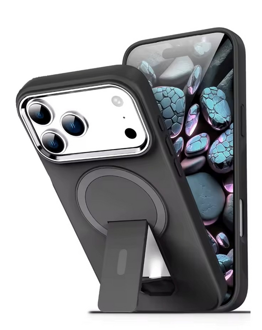 Clear Magnetic Case with Built-in Kickstand for iPhone 17 Pro Max / 18 Pro Max (BLACK)