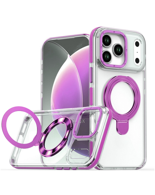 Transparent Wireless Charging Kickstand Case (PURPLE) for iPhone 17 Pro Max / 18 Pro Max