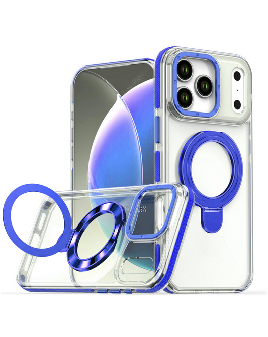 Transparent Wireless Charging Kickstand Case (BLUE) for iPhone 17 Pro Max / 18 Pro Max
