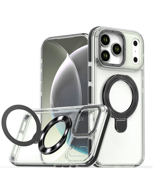 Transparent Wireless Charging Kickstand Case (BLACK) for iPhone 17 Pro Max / 18 Pro Max