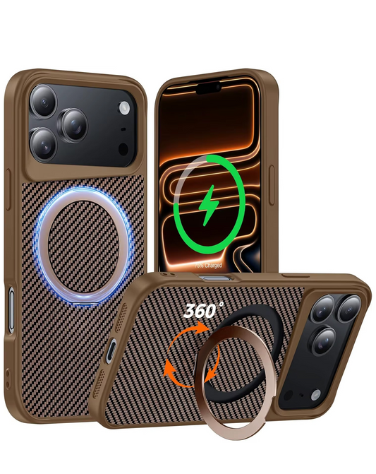 Premium Quality Magnetic Protective Case with 360 Rotating Ring Stand for iPhone 17 Pro Max / 18 Pro Max (GOLD)