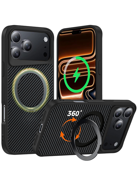 Premium Quality Magnetic Protective Case with 360 Rotating Ring Stand for iPhone 17 Pro Max / 18 Pro Max (BLACK)