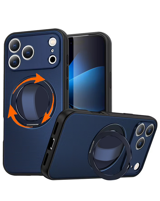 Textured Shockproof Case with 360 Rotating Ring Stand for iPhone 17 Pro Max / 18 Pro Max (BLUE)