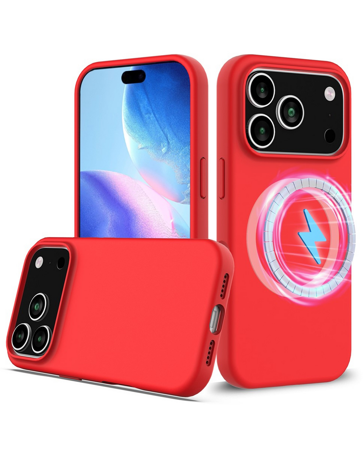 Soft Solid Silicone Case with Wireless Charging for iPhone 17 Pro Max / 18 Pro Max (RED)
