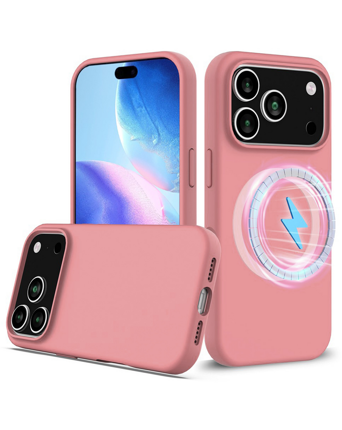 Soft Solid Silicone Case with Wireless Charging for iPhone 17 Pro Max / 18 Pro Max (PINK)