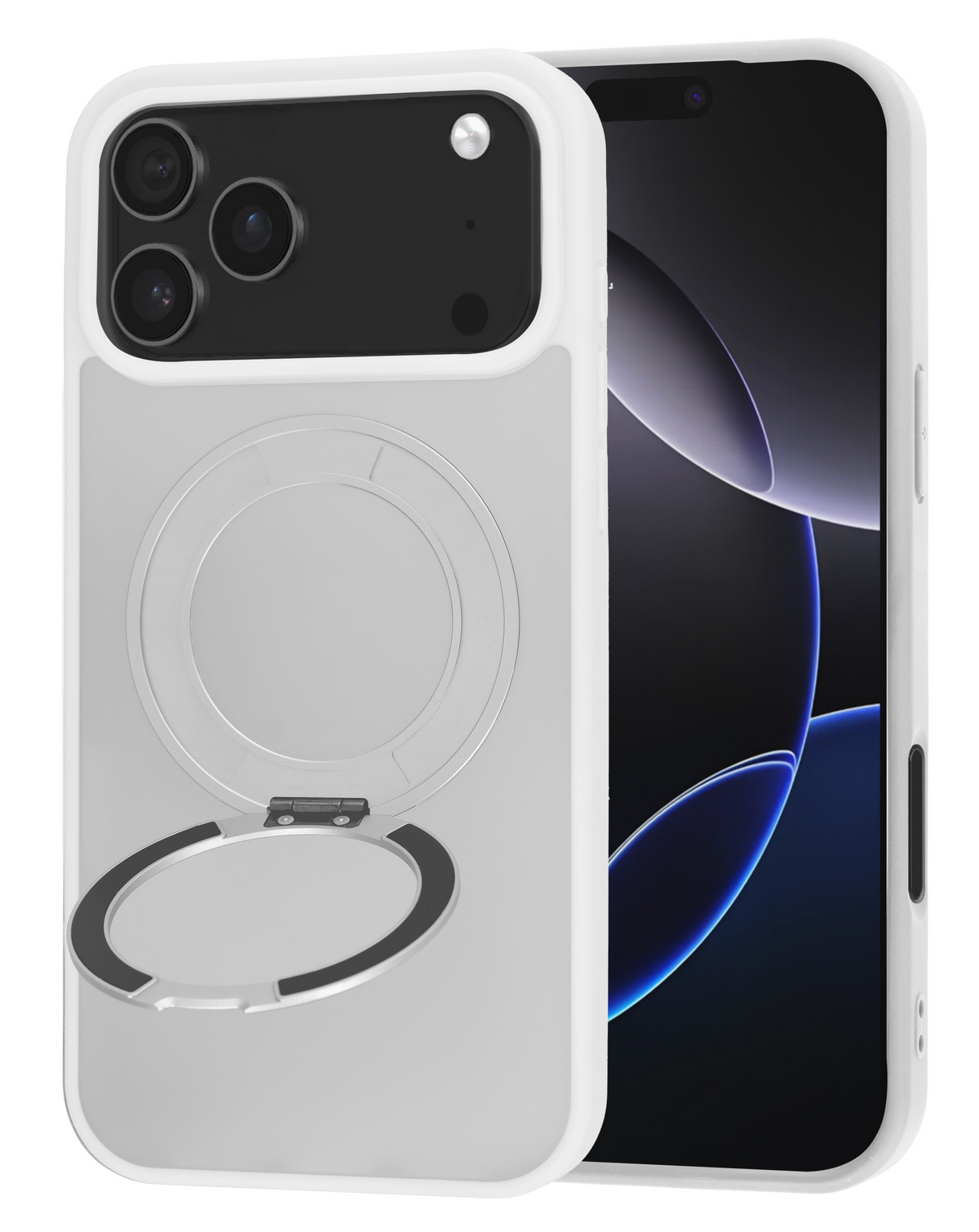 New 360 Ring Kickstand Magnetic Case for iPhone 17 Pro Max / 18 Pro Max (WHITE)